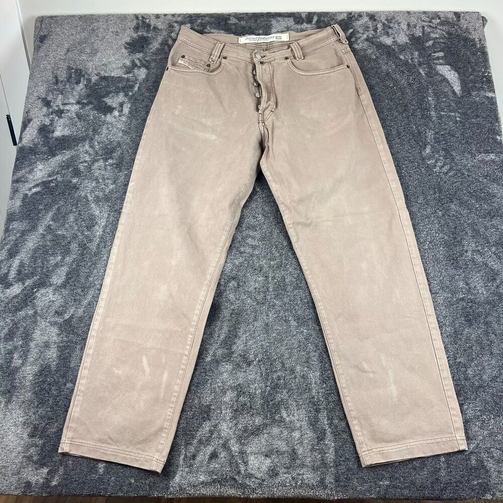 Diesel Saddle Baggy Straight Brown Jeans Button Fly Mens 36 (34X31) Italy Cotton